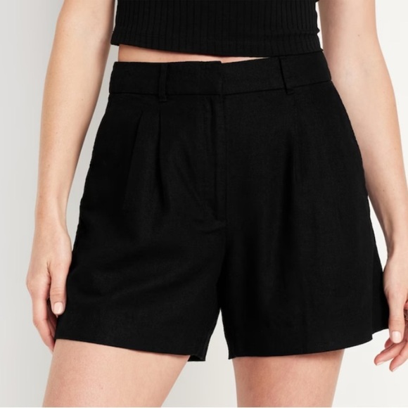 Old Navy Black Extra High-Waisted Taylor Linen-Blend Trouser Shorts Size M - Picture 1 of 11